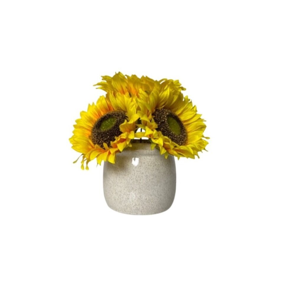 Artificial Sunflower Bouquet In Textured White Ceramic Vase